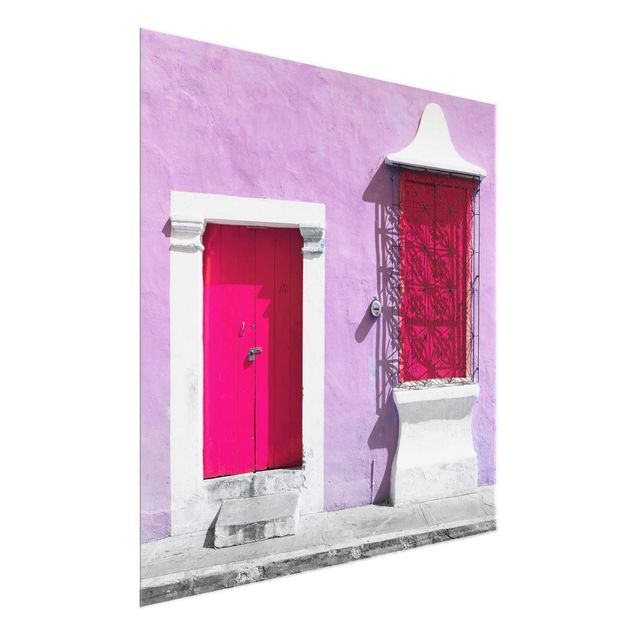 Glasbilder XXL Rosa Fassade Pinke Tür