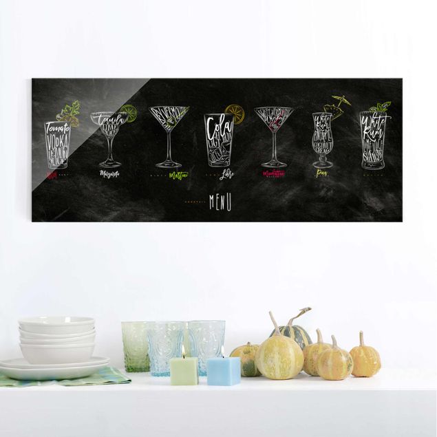 Schwarz-Weiß Glasbilder Cocktail Menu