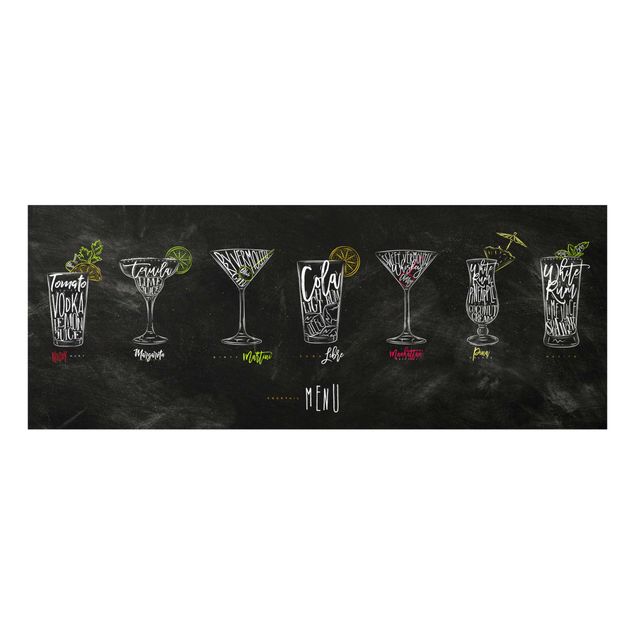 Glas Wandbilder Cocktail Menu