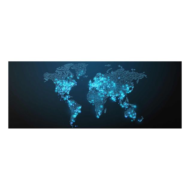 Glas Wandbilder Connected World Weltkarte
