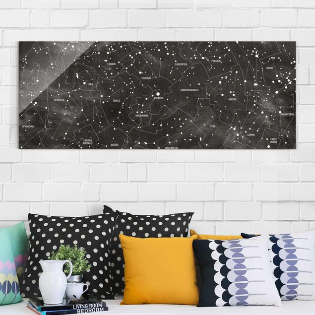 Schwarz-Weiß Glasbilder Sternbild Karte Tafeloptik