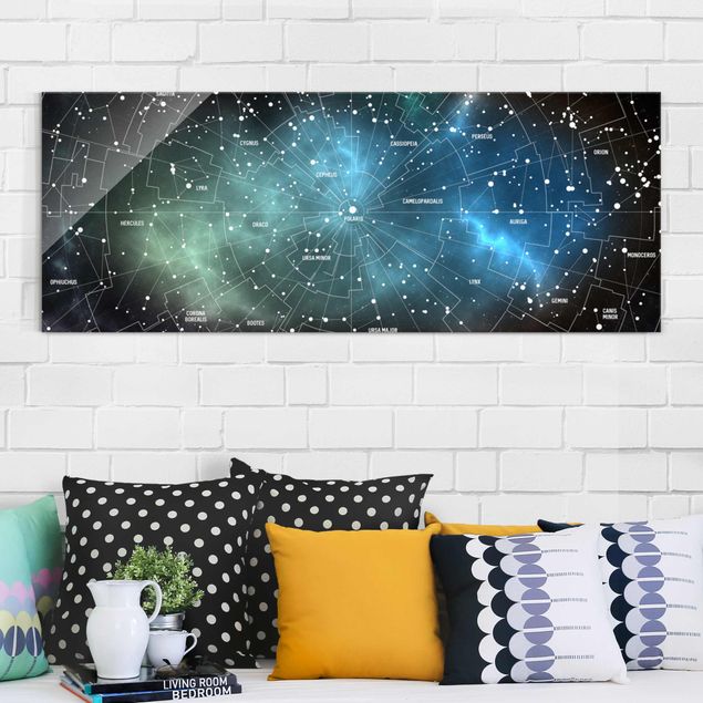 XXL Glasbilder Sternbilder Karte Galaxienebel