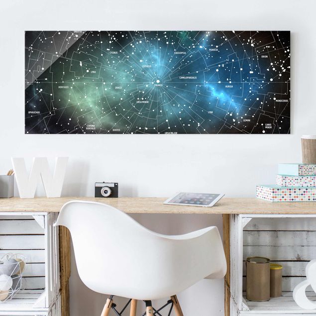 Glasbilder Skyline Sternbilder Karte Galaxienebel