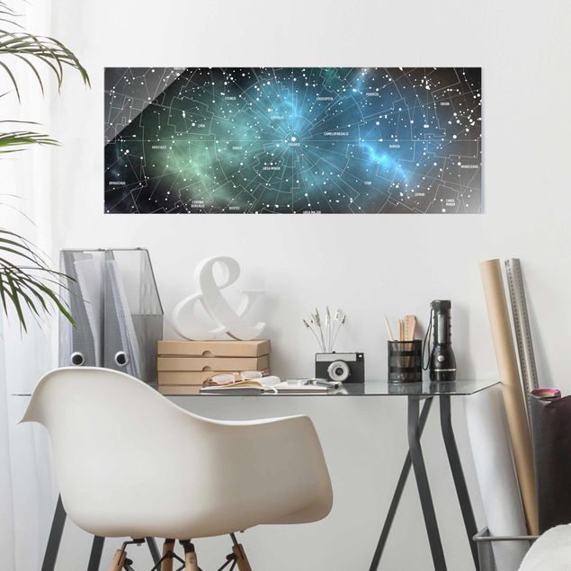 Weltkarte Glasbild Sternbilder Karte Galaxienebel