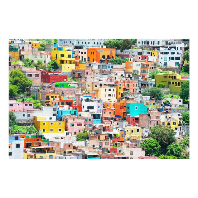 Skyline Glasbilder Farbige Häuserfront Guanajuato