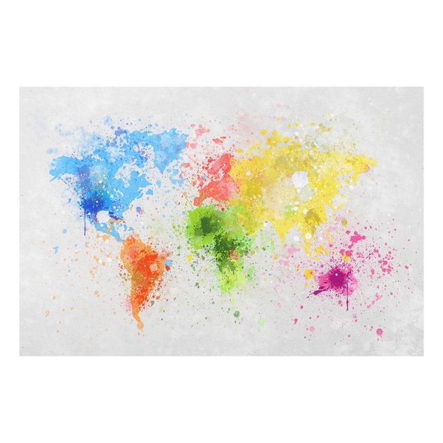 Bilder auf Glas Bunte Farbspritzer Weltkarte