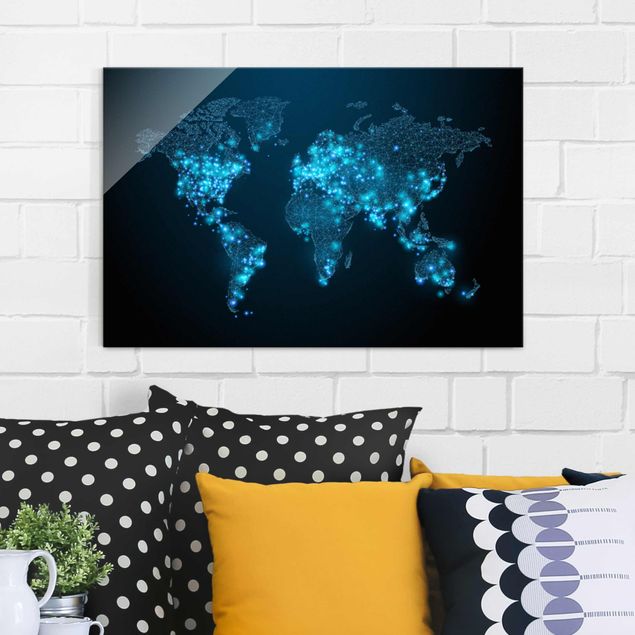 Glasbilder XXL Connected World Weltkarte