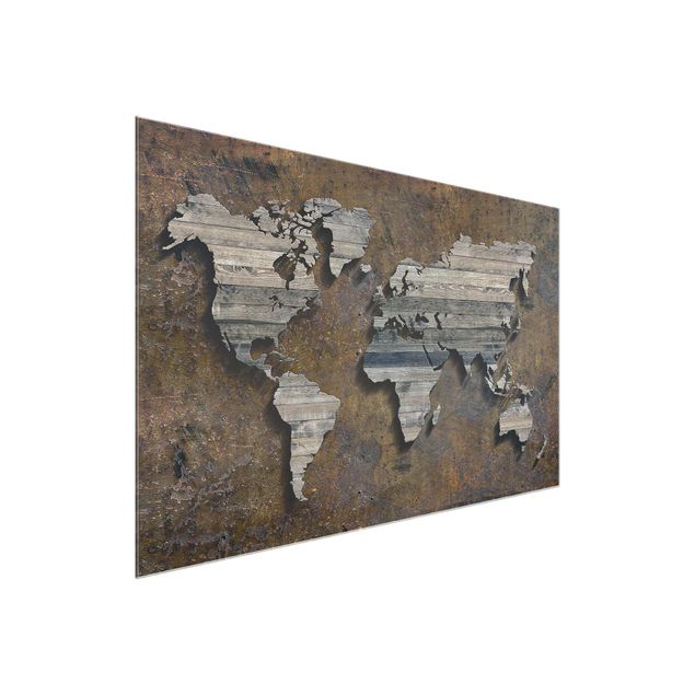 Wandbilder Holz Rost Weltkarte