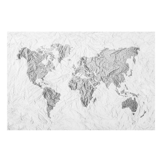 Bilder auf Glas Papier Weltkarte Weiß Grau