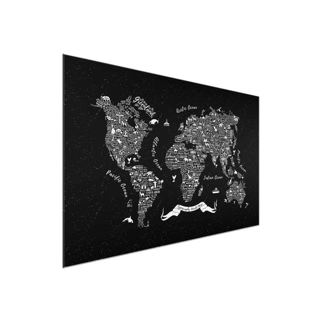 Wandbilder Typografie Weltkarte schwarz