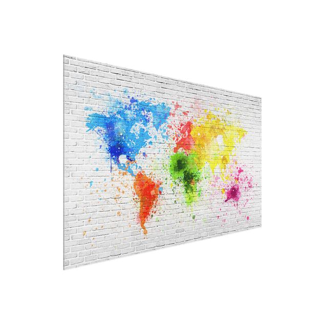 Schöne Wandbilder Weiße Backsteinwand Weltkarte