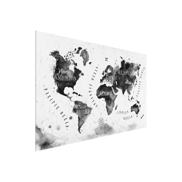 Schöne Wandbilder Weltkarte Aquarell schwarz