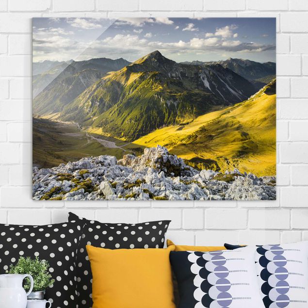 Wandbilder Glas XXL Berge und Tal der Lechtaler Alpen in Tirol