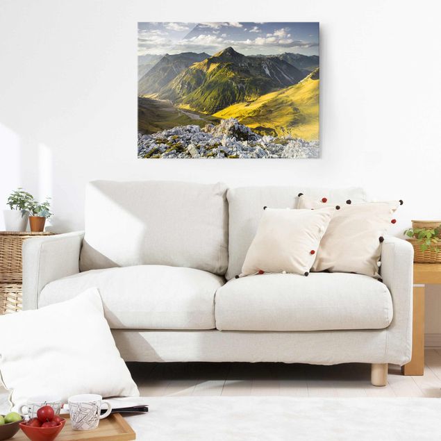 Glasbild Landschaften Berge und Tal der Lechtaler Alpen in Tirol