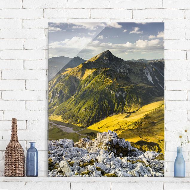Wandbilder Glas XXL Berge und Tal der Lechtaler Alpen in Tirol