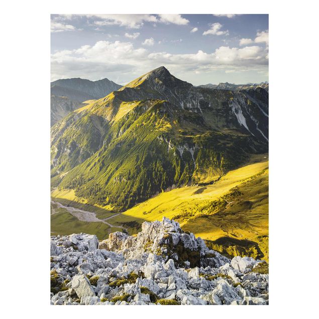 Glas Wandbilder Berge und Tal der Lechtaler Alpen in Tirol