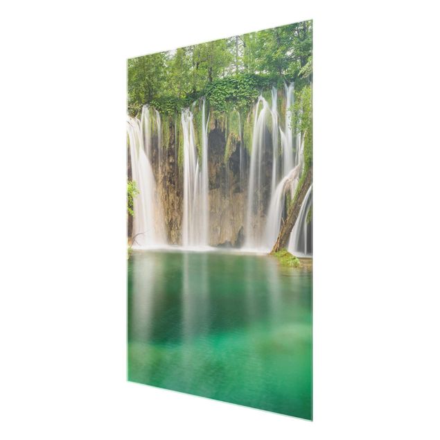Grüne Glasbilder Wasserfall Plitvicer Seen