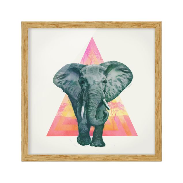 Wandbilder mit Rahmen Illustration Elefant vor Dreieck Malerei