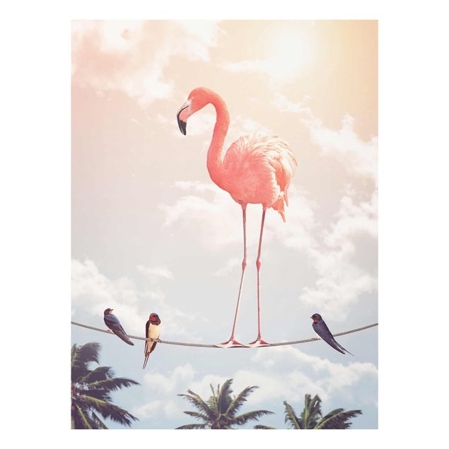Natur Glasbilder Himmel mit Flamingo