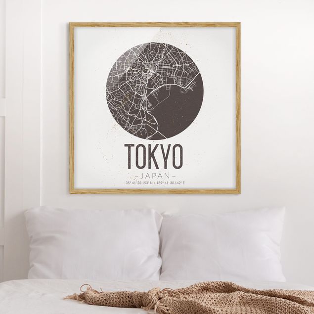 Gerahmte Bilder mit Sprüchen Stadtplan Tokyo - Retro