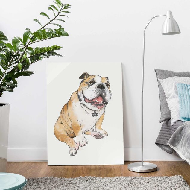 Wandbilder Glas XXL Illustration Hund Bulldogge Malerei