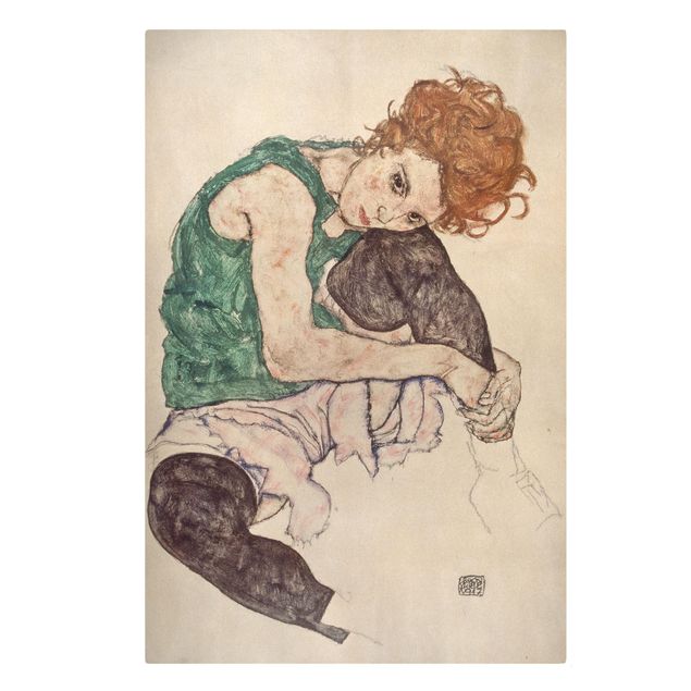 Leinwandbilder Wohnzimmer modern Egon Schiele - Sitzende Frau mit hochgezogenem Knie