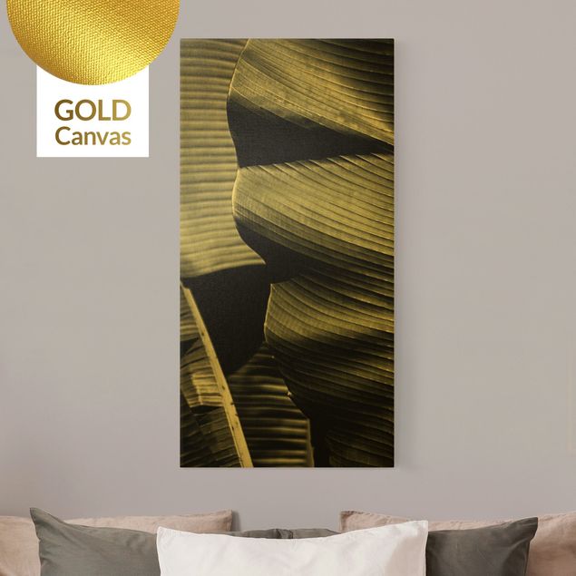 Leinwandbild Gold - Nahaufnahme Bananenblatt - Hochformat 1:2
