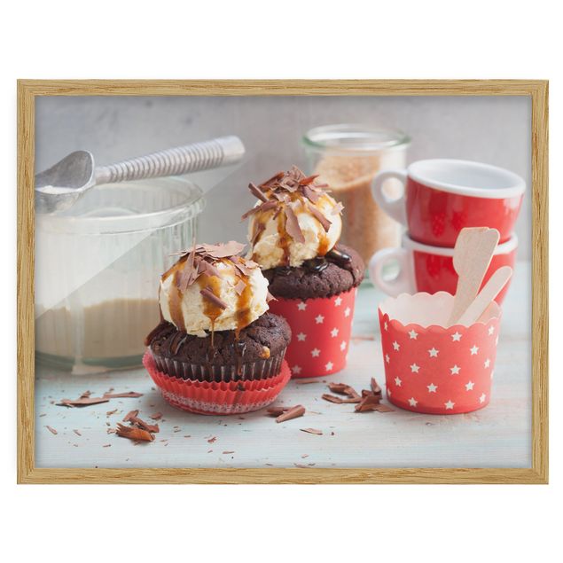Bild mit Rahmen - Vintage Cupcakes mit Eis - Querformat 3:4
