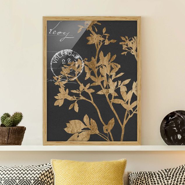 Blumen Bilder mit Rahmen Goldene Blätter auf Mokka II