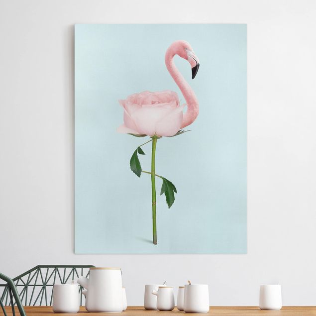 Wandbilder XXL Flamingo mit Rose
