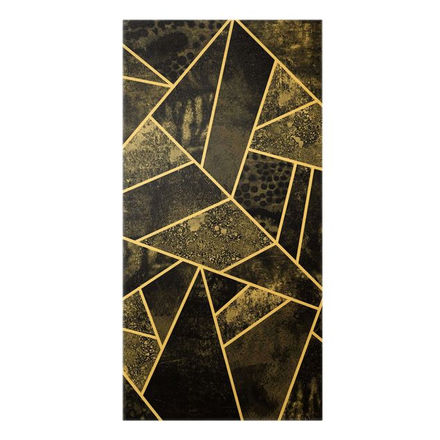 Leinwandbild Gold - Goldene Geometrie - Graue Dreiecke - Hochformat 1:2