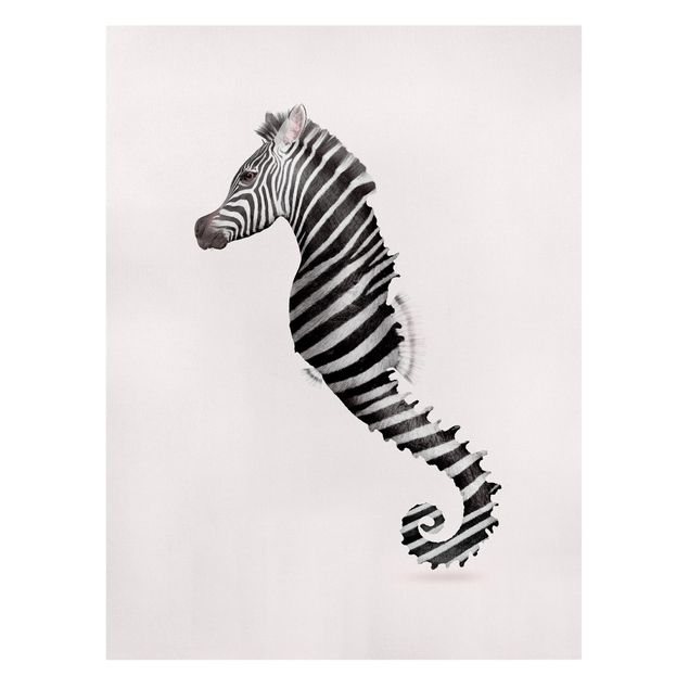 Leinwandbild Kunstdruck Seepferdchen mit Zebrastreifen