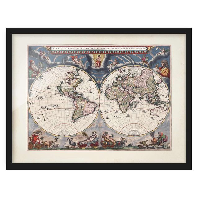 Bilder mit Rahmen Historische Weltkarte Nova et Accuratissima von 1664