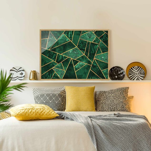 Wandbilder abstrakt Dunkler Smaragd mit Gold