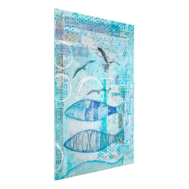 Bilder für die Wand Bunte Collage - Blaue Fische