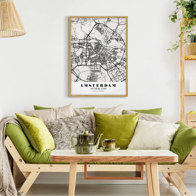 Weltkarten mit Rahmen Stadtplan Amsterdam - Klassik