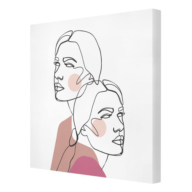 Leinwandbild - Line Art Frauen Portrait Wangen Rosa - Quadrat 1:1