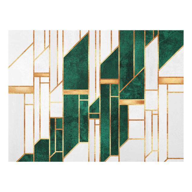 Glasbild - Elisabeth Fredriksson - Emerald und Gold Geometrie - Querformat 4:3