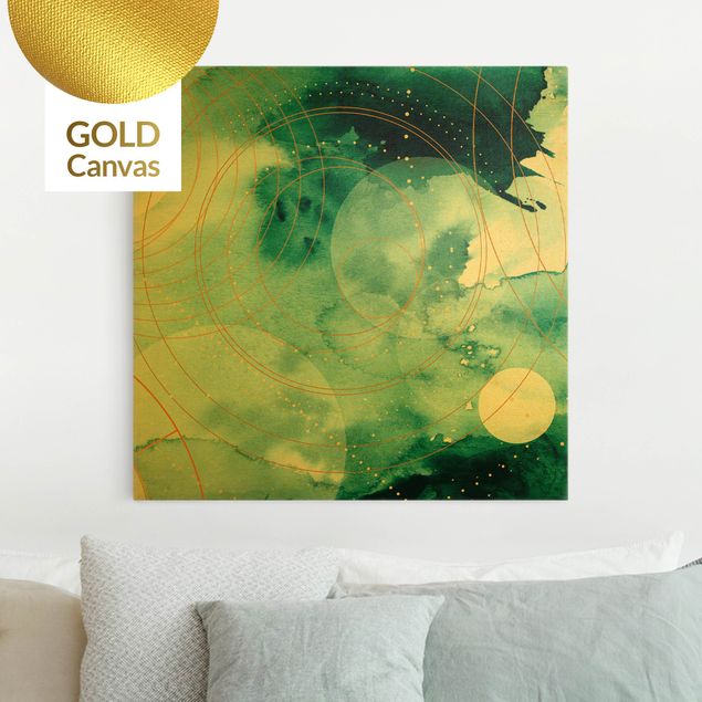 Leinwandbild Gold - Magischer goldener Sternenhimmel - Quadrat 1:1
