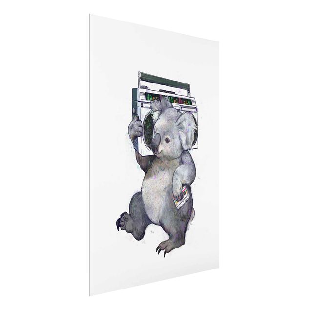 Glasbild - Illustration Koala mit Radio Malerei - Hochformat 4:3