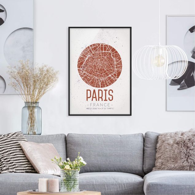Sprüche Bilder mit Rahmen Stadtplan Paris - Retro