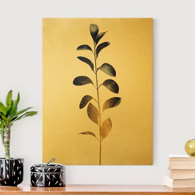 Leinwandbild Gold - Grafische Pflanzenwelt - Gold und Grau - Hochformat 3:4