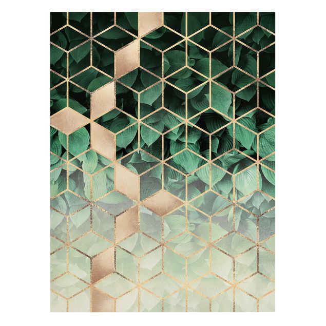 Wandbilder abstrakt Grüne Blätter goldene Geometrie