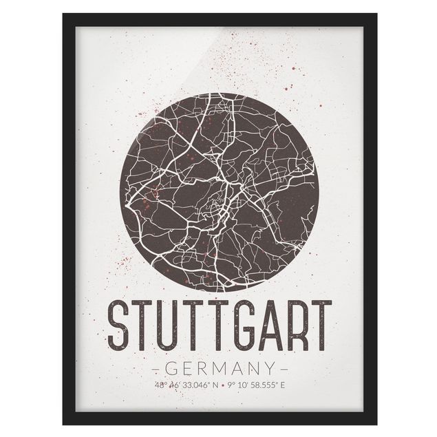 Schöne Wandbilder Stadtplan Stuttgart - Retro
