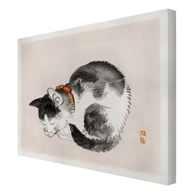 Tierbilder auf Leinwand Asiatische Vintage Zeichnung Schlafende Katze