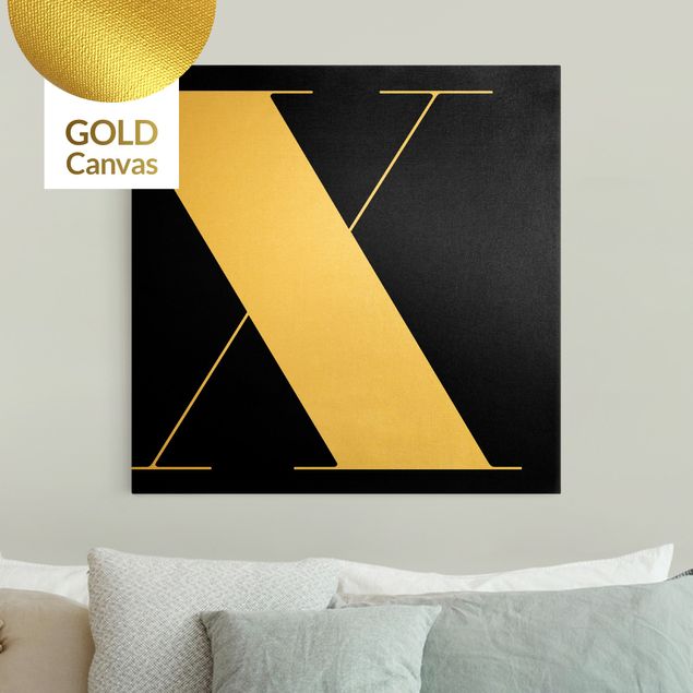 Leinwandbild Gold - Antiqua Letter X Schwarz - Quadrat 1:1