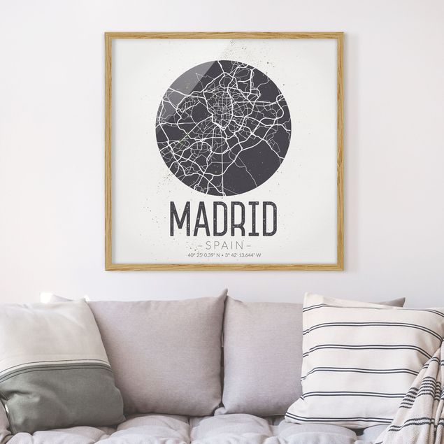 Gerahmte Bilder Sprüche Stadtplan Madrid - Retro