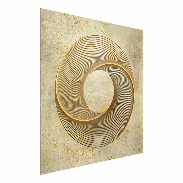 Glasbild - Line Art Kreisspirale Gold - Quadrat 1:1