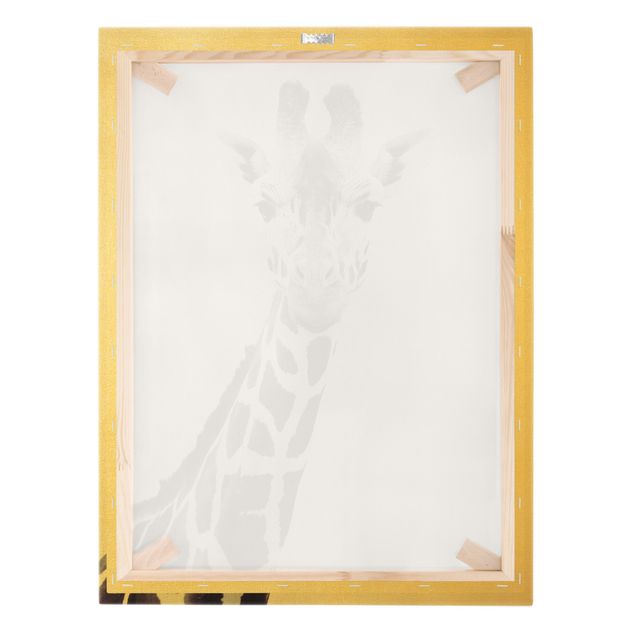 Leinwandbild Gold - Giraffen Portrait in Schwarz-weiß - Hochformat 3:4
