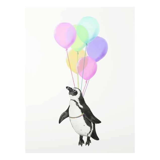 Bilder für die Wand Illustration Pinguin Pastell Luftballons